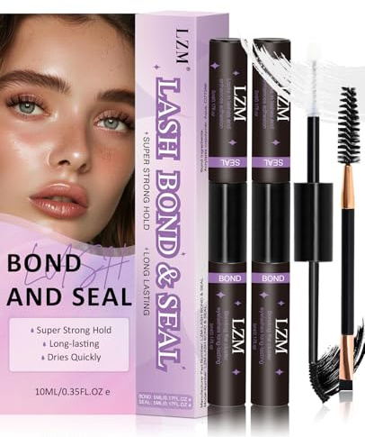 LZM ögonfranslim Lash Bond And Seal – hållbart ögonfranslim svart vattentät ögonfransar lim förlängningar säker formel bond och tätning lash lim lätt att använda för makeup (2 st)