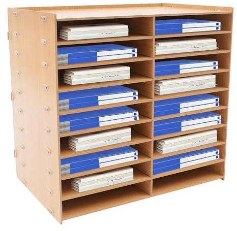 Kazafa Schreibtisch-Organizer 52×33×49cm 9-stufiger Dokumentenordner mit staubdichter Ablage & Gummiringen platzsparender Vertikalregal, Schreibtisch-Ablage für Büro & Home Office (Braun)
