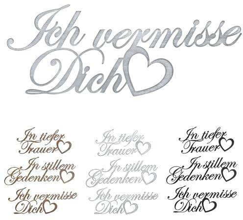 NETPROSHOP Grabschmuck Schriftzug zum Legen 'In Stillem Gedenken' 'In tiefer Trauer' 'Ich vermisse Dich' ca. B 22-28cm x H 11cm, Farbe:Weiss, Auswahl:Ich vermisse Dich
