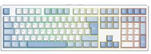 EPOMAKER TH108 ISO-DE Full Size Mechanische Tastatur, RGB Gaming-Tastatur Kabellos, Deutsches Layout QWERTZ, Custom Driver, Creamy Gasket, Hot-Swap, 8000mAh (Blau&Weiß, Creamy Jade)