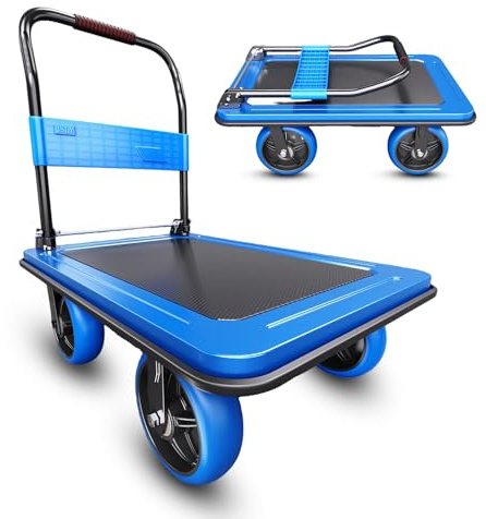 MediHoist Klappbar Stahl-Plattformwagen 500 kg Tragfähigkeit, Blau | 91*60 Cm, 20 Cm TPR-Räder, 3-Sekunden-Faltung, Für Lager & Haushalte & Gewerbe