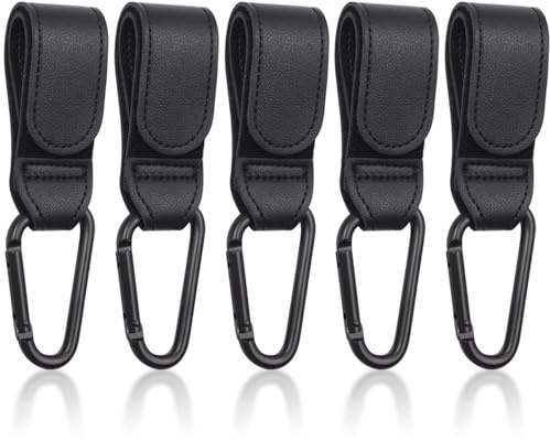 TIMJJG 5 Piezas De Gancho De De Cuero PU Negro, Gancho para Cochecito, Adecuado para Manijas De Asientos para Niños, Mecedoras.