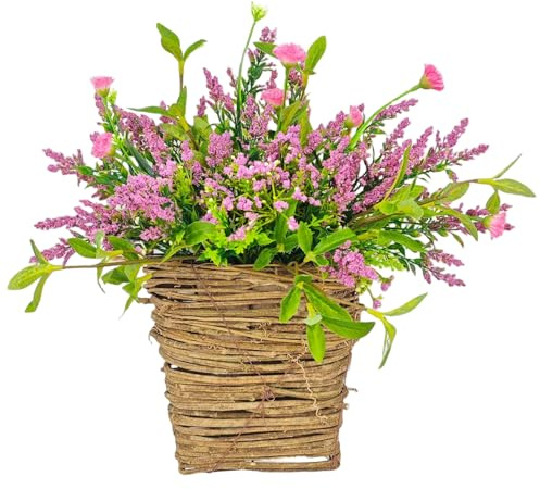 Front Door Wreath, Spring Berry Wildflower Door Basket, Rattan Hanging for Porch, Home Decor, Seasonal Welcome Sign