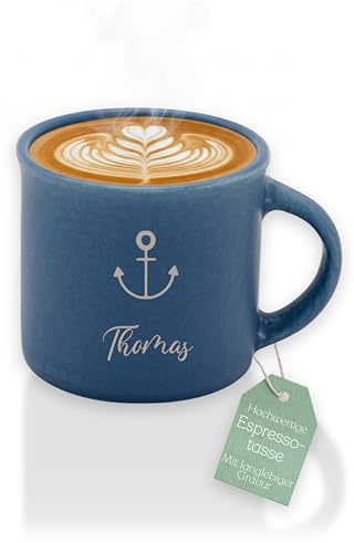 ABENTEUERNAH Personalisierte Espressotasse, Keramik Tasse mit Gravur, Name | Espressotassen mit Wunschtext, Vatertag, Weihnachten, Wichtelgeschenk, Spruch lustig, Papa, Oma, Opa, Angler