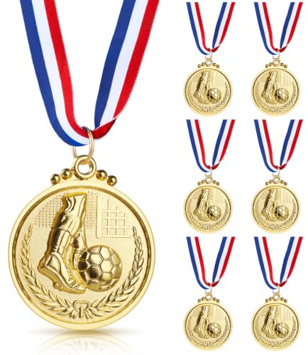 Manlyee 6 Pièces Médaille d'Or avec Ruban, Médailles de Vainqueur en Métal, pour Le Match de Football, Les Mini Jeux Olympique Sport Day, Les Compétitions, Diamètre env. 5,0 cm
