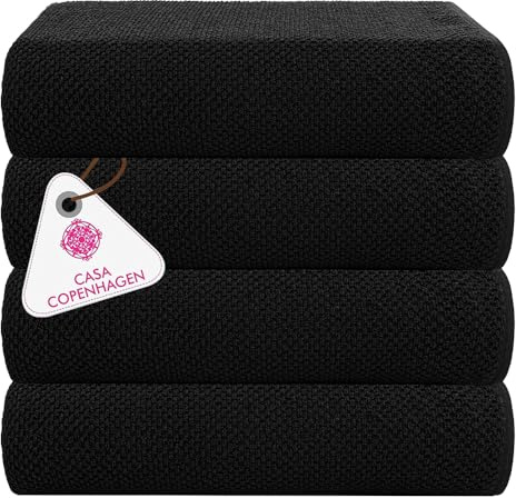 Casa Copenhagen Juego de Regalo de 4 Toallas de baño,550 gsm, Negro | Popcorn Juego de toallas 100% algodón egipcio (140 x 70 cm) para playa, ducha y piscina (set de regalo para mujer y hombre)