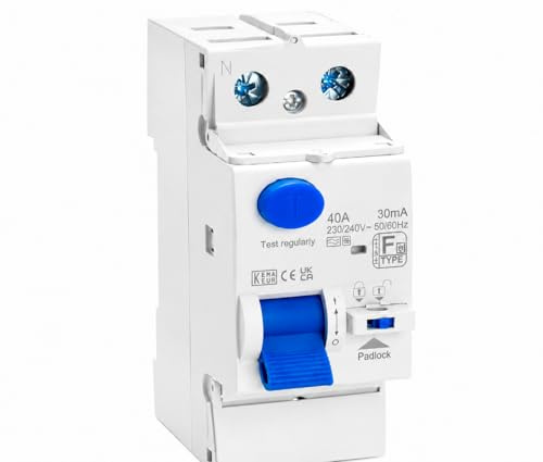 RASMACOR Interruttore Differenziale Super Immunizzato Tipo F-SI 40A 30mA 2P 10kA | Salvavita Tipo F per Colonnine di Ricarica, Veicoli Elettrici e Impianti Fotovoltaici | Lucchettabile | 230/240V 50Hz