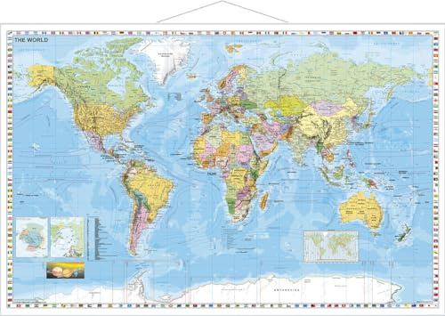 Weltkarte, gerollt, laminiert, mit Schreib-/Abwischfunktion, Englisch, 137x89, NEUE AUFLAGE