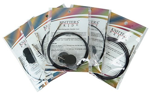 Knitters Pride Interchangeable Black Cord Variety Pack - 6 Common Sizes, 16, 24, 32, 40, 47, 60