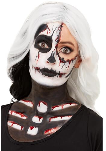 Smiffys Smiffys Make-Up FX, Skelett-Set, Aqua, Schwarz & Weiß, Schminke, Buntstift, Blut & Schwamm Halloween
