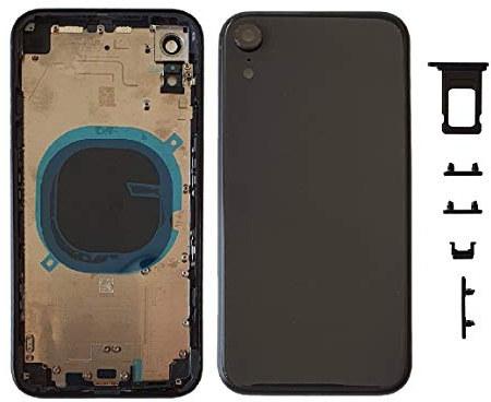 Smartex® Chassis arriere en Vitre + Coque + Tiroir SIM compatible avec iPhone XR | Back Cover + Frame (Noir)