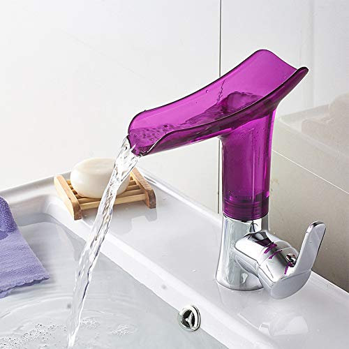Wasserfall Wasserhahn Bad-Waschtischarmaturen Moderner Verchromter Einhebel-Badarmatur, Kaltes Und Heißes Wasser Vorhanden, Kreativer Messing-Einloch-Waschbeckenhahn, Mit Keramikkartusche, Rostschutz