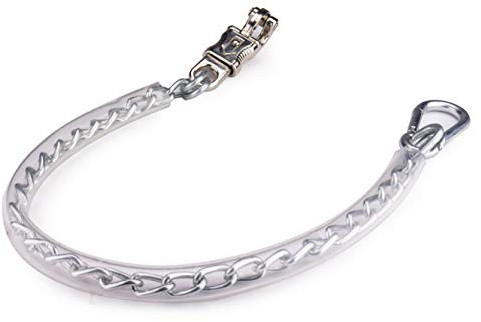 Anbindekette 70cm ummantelt mit Panikhaken + Karabiner Hängerkette Anbinder Schweißkette 4mm PVC Transparent mit 2 Notgliedern einem Panikhaken und 80x8mm Karabiner