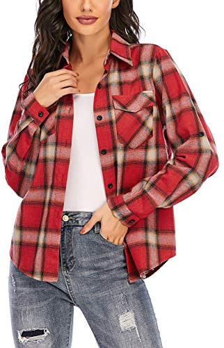 Enjoyoself Chemisier Carreaux Femme 100% Coton Chemise Bucheron Western Décontractée Classique Retro Ecossaise Coton Flanelle Blouse Gilet T Shirt Casual Vintage