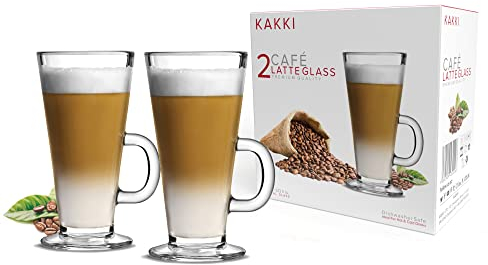 Latte Glasses Coffee Cups Set of 2 Large 270ml with Handle Perfect Mugs for Espresso Cappuccino Tea Hot Chocolate Drinks Tassimo & Dolce Gusto Uniquely Designed High Temperature Resistant