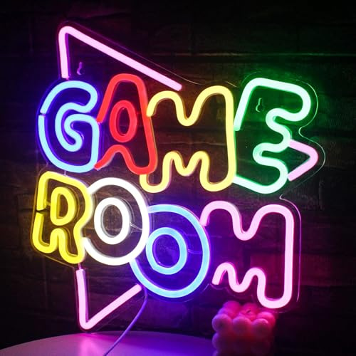 Gamerneon Grandi insegne al neon per sala giochi, 33,5 x 35,6 cm, LED | Luce al neon da gioco, stanze per adolescenti, dormitori, decorazione per caverne di uomini, regalo per giocatori