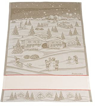 Filet - Strofinaccio Natalizio in Puro Cotone Jaquard, Misura 81 x 57 cm, con Inserto in Tela Aida da Ricamare, Fantasia Paesaggio, Colore Corda, Simpatica Idea Regalo, Made in Italy