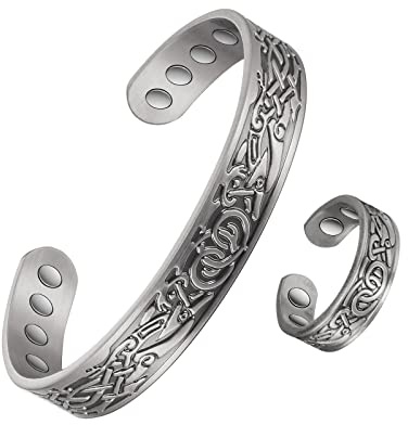EnerCoppeX Magnetisches Armband aus massivem Kupfer 6,7 Zoll und Ring von 2,3 Zoll, Armband Schmuck Kombination aus massivem Kupfer 99,99% 8 Magnetringe 4 Magnete Größe verstellbar Unisex