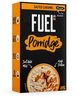 FUEL10K Salted Caramel Protein Porridge Oat Cereal Sachets, 10 x 36 g (Pack of 8)