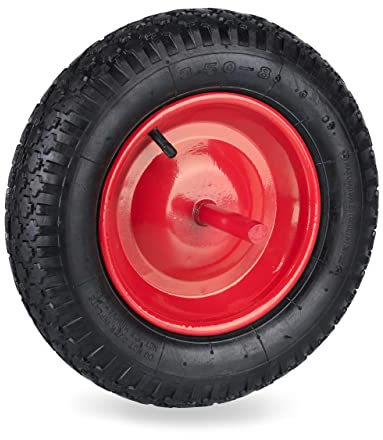 Relaxdays Ruota per Carriola 3.50-8, Pneumatico ad Aria con ASSE Fisso, Cerchione in Acciaio, Fino a 120 kg, Nero Rosso
