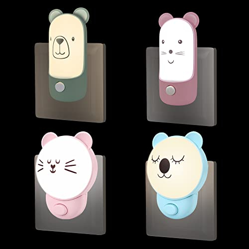 Annmore Nachtlicht Kinder für Steckdose, LED Stilllicht Baby, 3 Lichtmodi, Tierform Design (Koala/Katze/Maus/Bär)
