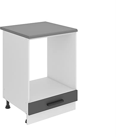 Belini Unterschrank Küche, Küchenunterschrank 60 cm Breite. SDP Küchenunterschrank mit Arbeitsplatte. Küchenschrank ohne Tür, mit Schubladen, Silber matt