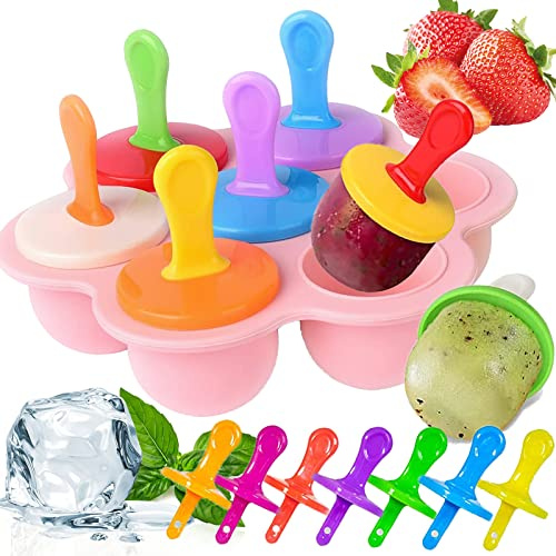 Moldes de silicona para polos de hielo, 7 cavidades, con palitos de plástico, moldes reutilizables para paletas y contenedor de almacenamiento para alimentos caseros, moldes para helados para niños