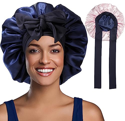 WELROG Satin Haarhaube für Damen - Doppelseitig Satin Seidenhaube Zum Schlafen Schlafhaube Haare Schützen Haarhaube für die Nacht Satin Bonnet