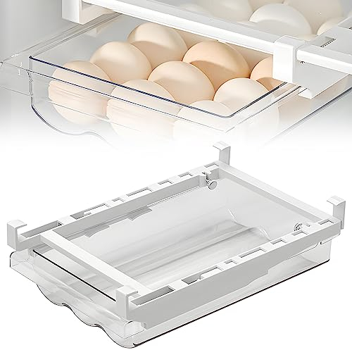Delamiya Organizador de Huevos con Cajón para Refrigerador Caja para Huevos Transparente con Cajón Extraíble Dispensador Automático para Hasta 21 Huevos Ahorra Espacio en PET
