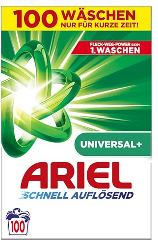 Ariel Lessive en poudre universelle à dissolution rapide + 6 kg, 100 lavages, excellente élimination des taches