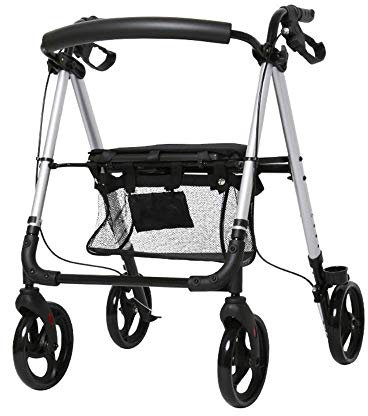 Gehgestell für Senioren, Rollator, robuster Rollator mit Sitz, mit Handbremse, zusammenklappbarer kompakter Rollator, Gehhilfe für Senioren, höhenverstellbar mit 4 Rädern, Gehhilfe, platzsparender