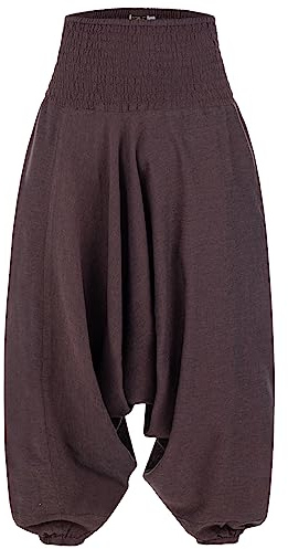Kunst und Magie Damen orientalische Yoga Freizeit Haremshose Wellnesshose, Farbe:Braun