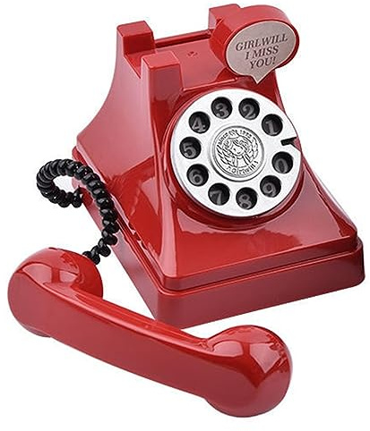predolo Retro-Telefon-Sparschwein, Telefon-Geldsparbox, Skulptur, Tischdekoration, Zifferblatt-Telefon, Geldspardose für Schlafzimmer, Büro, Regal, Rot