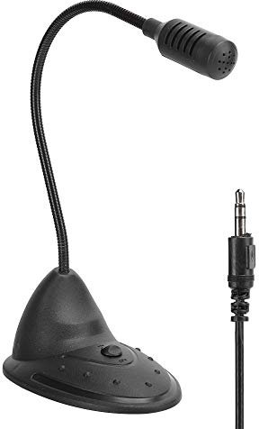 Cyrank Microfono per Computer, Microfono per Registrazione con Direttività Omnidirezionale in ABS Nero, Microfono da Tavolo, Microfono a Condensatore Cablato con Spina da 3,5 Mm