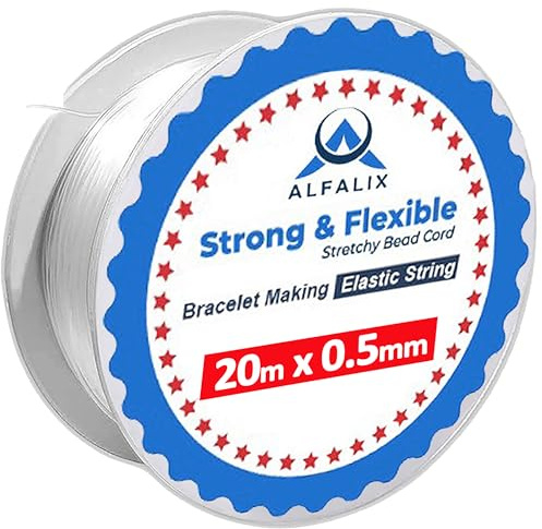 ALFALIX P1-20 m x 0,5 mm Cordon élastique transparent la fabrication de bracelets, corde élastique solide et extensible, fil élastique durable et transparent, la fabrication de bijoux, perles et