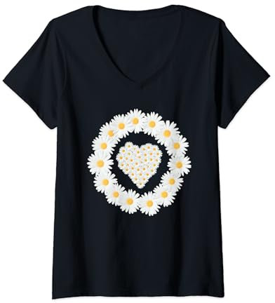 Gänseblümchen im Herz Blumenkranz Blume Gänseblume T-Shirt mit V-Ausschnitt