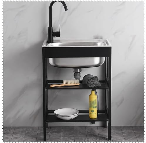 NILZA Lavello Cucina 1 Vasca Lavandino da Esterno Autoportante Lavelli Commerciale, Lavello da Cucina in Acciaio Inox Lavatoio da Esterno con Staffa (Size : 52x38cm(20x15in))