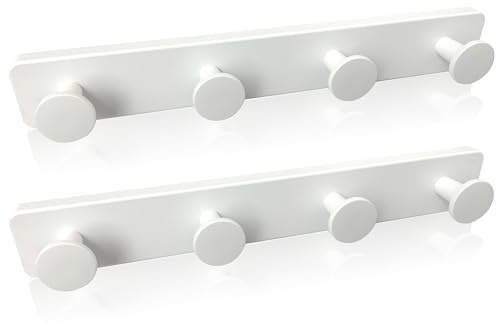 Kukicu Weiße Wandgarderobe mit 4 Haken, robust und einfache Montage, Originalhaken für Flur, Bad, Schlafzimmer, Küche (2 Stück)