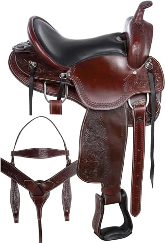 Western Saddle Barrel Racing Horse Pleasure Trail - Juego de tachuelas de piel para rodeo de vaquero, diseño floral ST-WLS-001