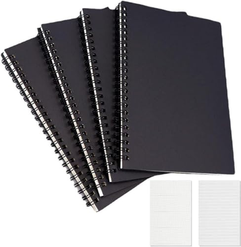 KUIZHEN A5 Spirale Notizblock, 4 Stück Notizheft Notizblock mit Spiralbindung 120 Seiten/60 Blatt 210x145mm Notizbuch für Reisen Memos Büro Schule Handlettering Schwarz