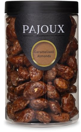 Pajoux Caramelised Almonds (Large) 250g | Honey Caramelised Almond Nuts - Whole Almond Nut - Roasted Nut - GMO Free - Nuts in a Gift Jar