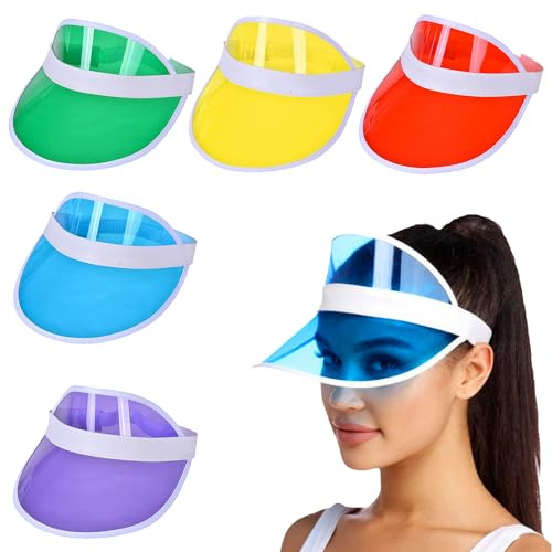 Sertay 5 St Transparent Visir Keps, Retro Neon Solskydd för Golf Tennis, Sol Visor Keps Pub, 80-tal Solvisir, Pokerhatt, Lämplig för Cykling, Löpning, Bergsbestigning, Golf, Färgglad, One