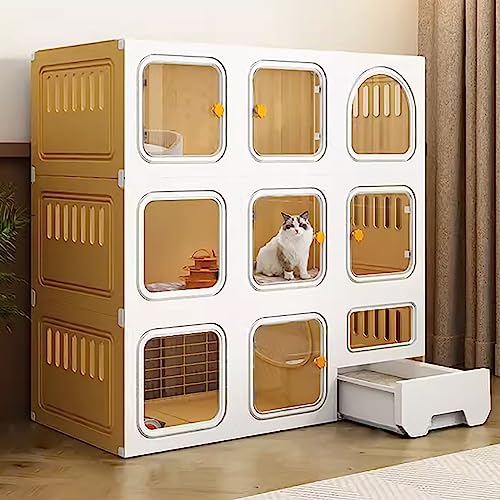 Kleintierkäfig mit Katzenkäfig Innen, Katzenleiter, Kratzbaum und Katzenbett - Ideal für Kätzchen, Welpen, Meerschweinchen, Kaninchen, Chinchillas, Frettchen - Großer Trainingsplatz für 1-2 Katzen