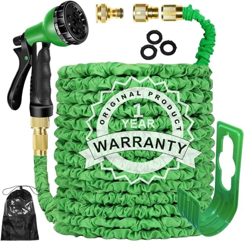 LINGKY Tubo Acqua Giardino 30 Metri Tubo Estensibile da Giardino, Canna Acqua Giardino con 8 Funzioni Pistola, Tubo Irrigazione con Raccordi in Ottone da 1/2 e 3/4 Attacco (15M,Nero)