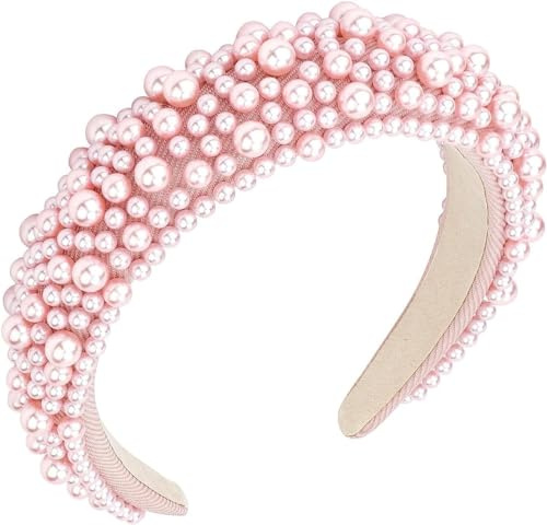 Pannband med rosa pärlor – rosa pärleffekt hårband, bekvämt mode Alice-band, möhippa brudtärna blomma flicka sjöjungfru utklädning – TRIXES
