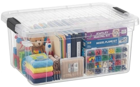 Superio Contenitore trasparente con coperchio, contenitori in plastica da 20 litri per organizzare, casse impilabili, senza BPA, atossico, inodore, organizer per casa, ufficio, scuola e dormitorio
