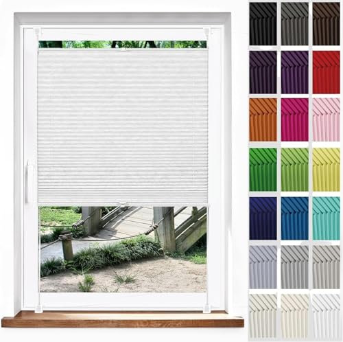 Plissee Klemmfix Ohne Bohren 40 x 90 cm, Sonnenschutz Easyfix Lichtdurchlässig, Blickdicht Sonnenschutz Jalousie, Plisseerollo Rollo Jalousie, für Fenster & Tür, Weiß