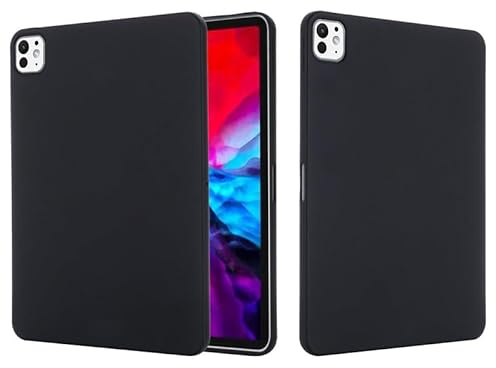 Tablet Hülle für iPad Pro 13 Zoll M4 2024 Liquid Silicone Case Flexible Soft Gel Rubber Slim Fit Protective Shockproof Bumper Cover Schwarz