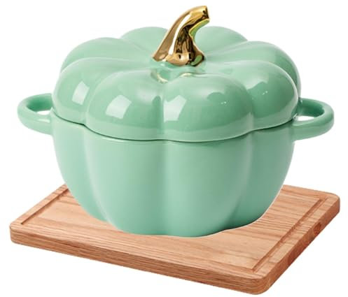 Nuyhadds Horno holandés con forma de calabaza, cuenco de calabaza, calabaza al horno holandés con tapa, olla de sopa con asa, olla de cerámica antiadherente, utensilio de cocina