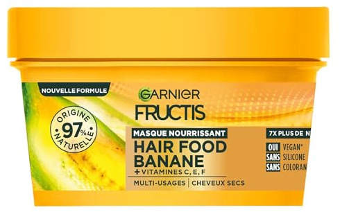 Garnier Fructis Hair Food Masque Nourrissant Banane Vitamines 320ml | Texture généreuse ultra-nourrissante, 7x plus de nutrition, Enrichi vitamines C E F, Nourrit cheveux en profondeur